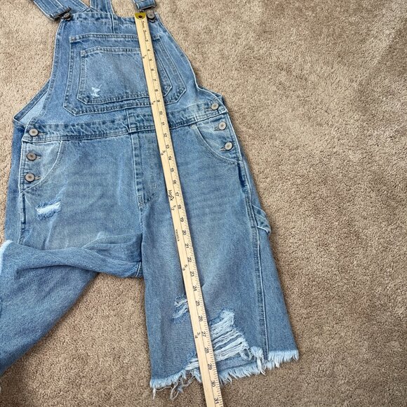 KanCan Overall Shorts Womens Medium Blue Distressed Denim Jean Country Festival - Picture 7 of 8